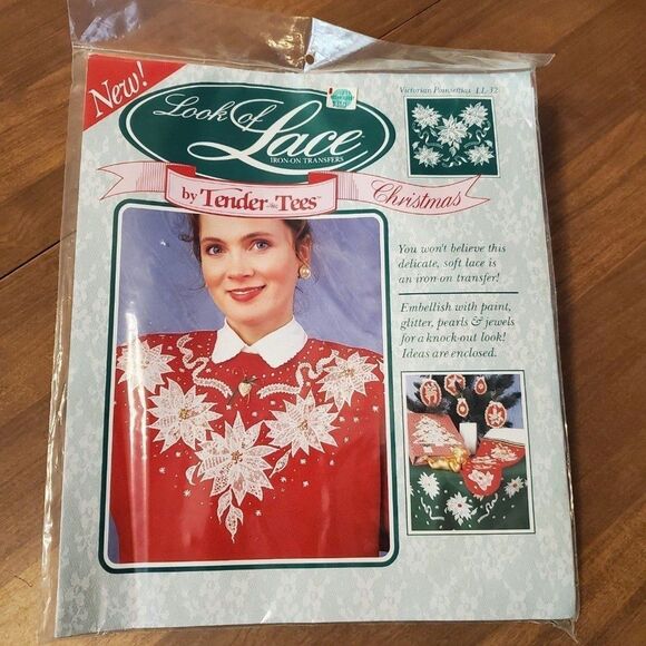 VTG New Distlefink Look of Lace Iron On Transfers "VICTORIAN POINSETTIAS" LL-32 - Picture 5 of 5